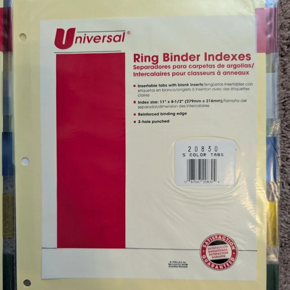 Universal Ring Binder Indexes pack of 4 NEW